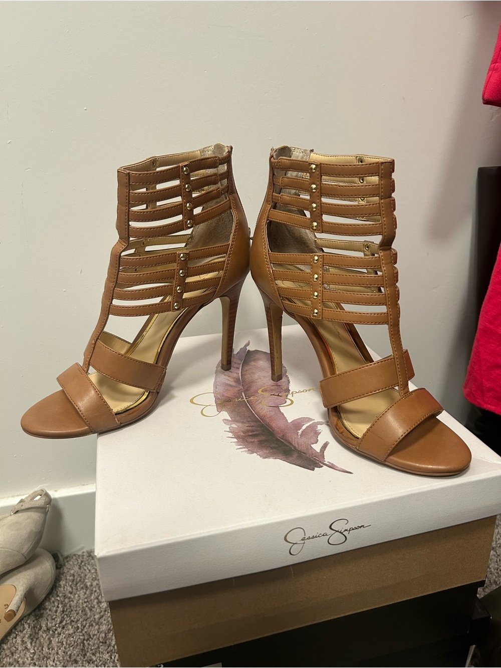 Jessica Simpson Cognac Strappy Stiletto Sandals